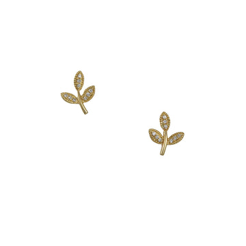 Liven Co. - Mini Leaf Stud Earrings with Diamond Pave