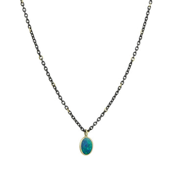 Kothari - Small Boulder Opal Necklace on Mixed Metal Chain - The Clay Pot - Kothari - 18k gold, celestial, Necklace, opal