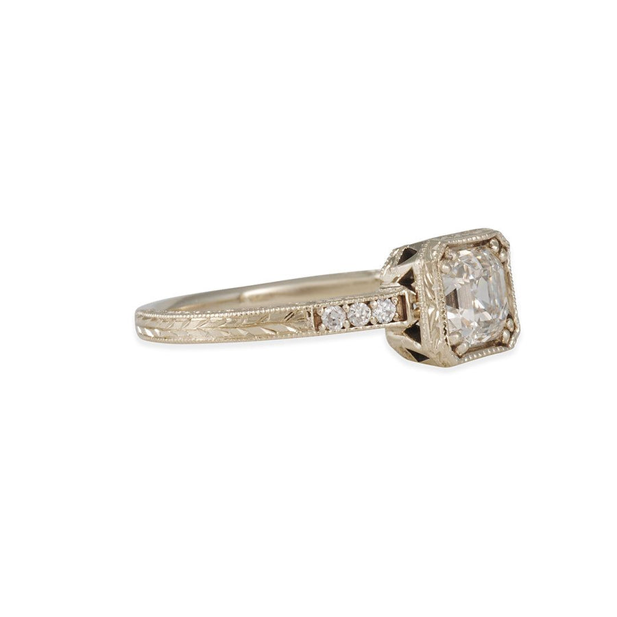 Lori McLean - Engraved Asscher Cut Diamond Engagement Ring - The Clay Pot - Lori McLean - 14k white gold, Diamond, engagementring, ring, Size 6.5