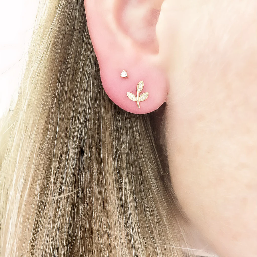 Liven Co. - Mini Leaf Stud Earrings with Diamond Pave