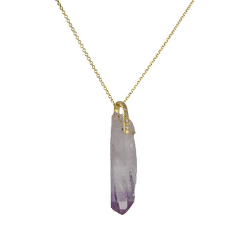 Monaka - Amethyst Crystal Necklace with Diamond Bale