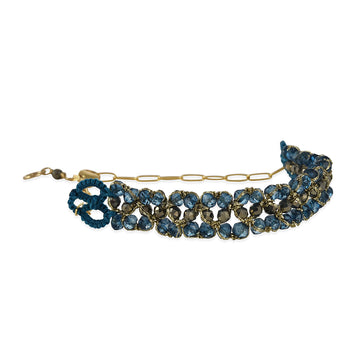 Danielle Welmond - Woven London Blue Topaz and Pyrite Bracelet with Chain