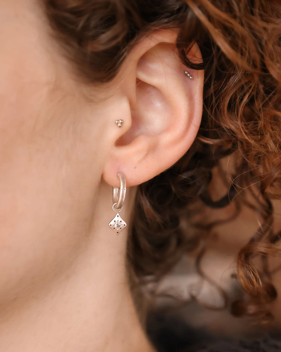 Silver Night Charm Hoop Earrings with Aquamarine
