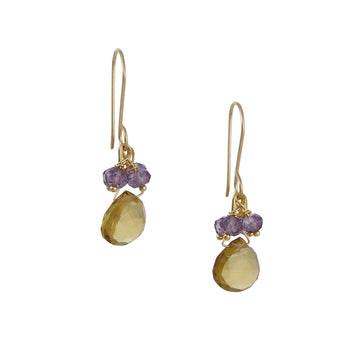 Debbie Fisher - Whiskey Quartz and Amethyst Cluster Earrings