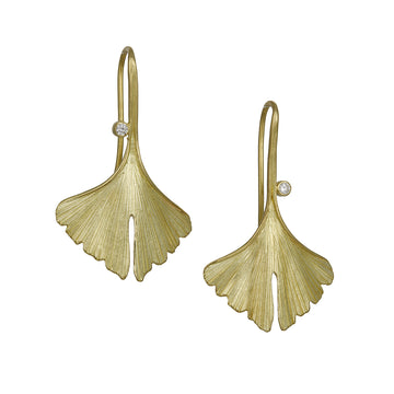 Michael Banzhaf - Large Ginko Leaf Earrings 18ky and Diamond