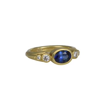 Michael Banzhaf - Blue Sapphire Ring with Diamond Side Stones