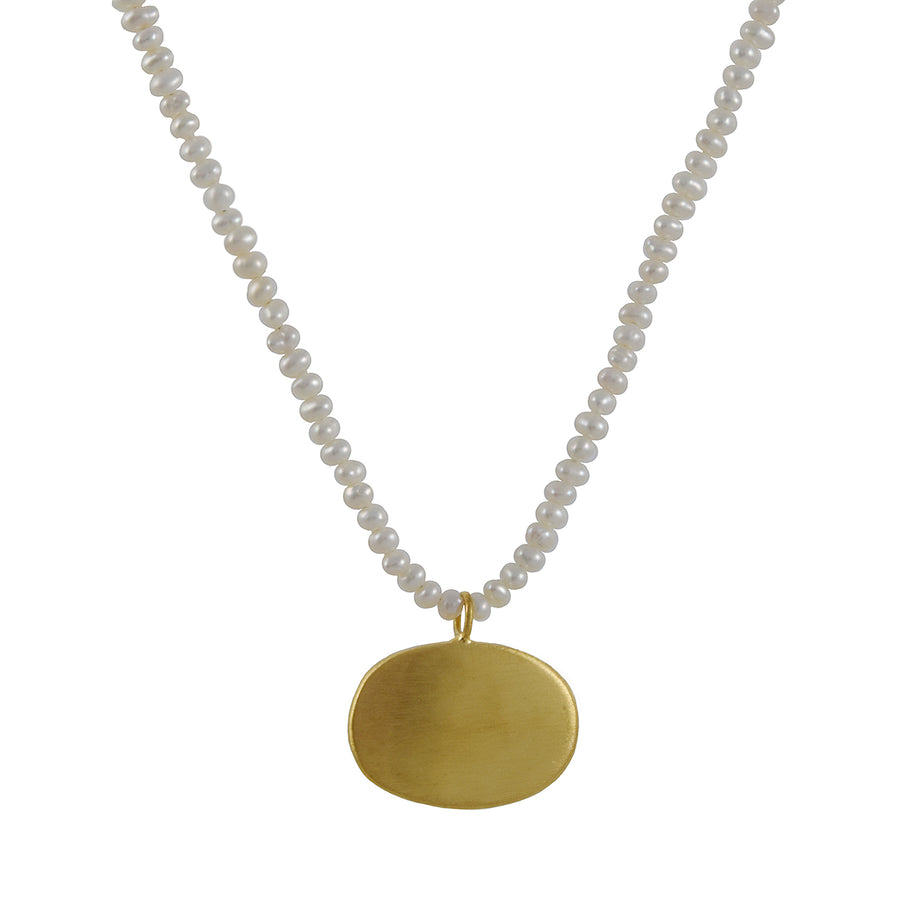 Philippa Roberts - Large Vermeil Horizontal Oval on String of Pearls