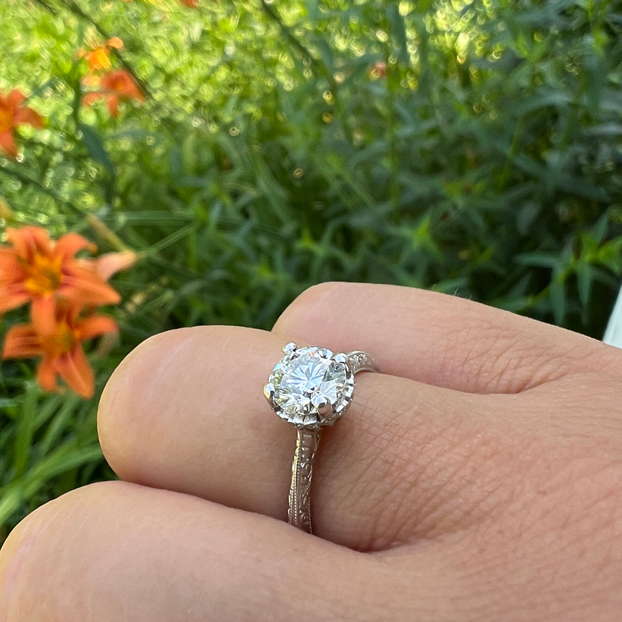 SALE - Classic Prong Set Engagement Ring with Engraving