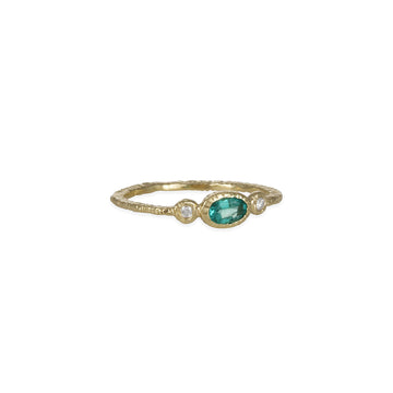 Danielle Welmond - Oval Emerald and Diamond Ring with Textured Band