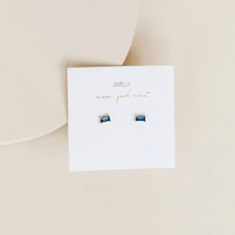 JaxKelly - Sapphire Cubic Zirconia Baguette Earrings