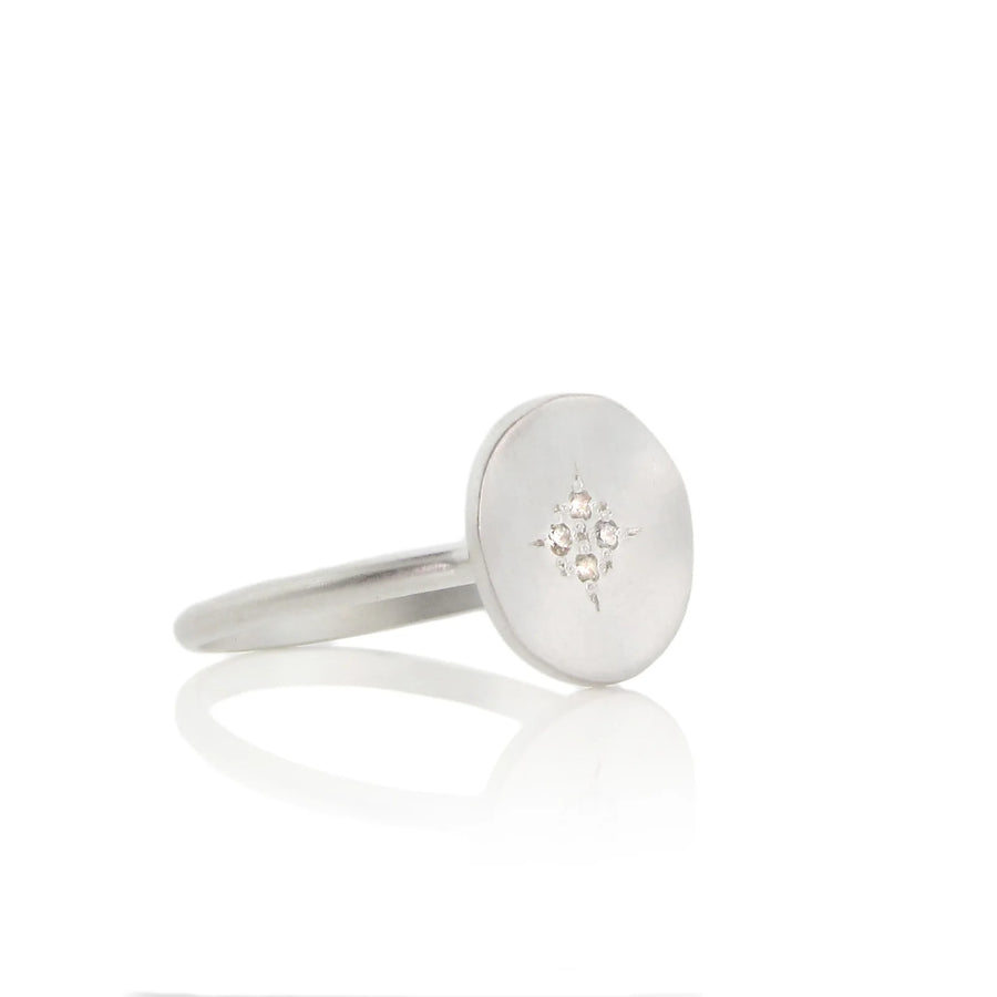 Adel Chefridi - Four Star Wave Ring with Diamonds in Sterling Silver