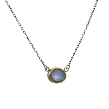 Austin Titus - Oval Rosecut Moonstone Rim Necklace with 24k bezel