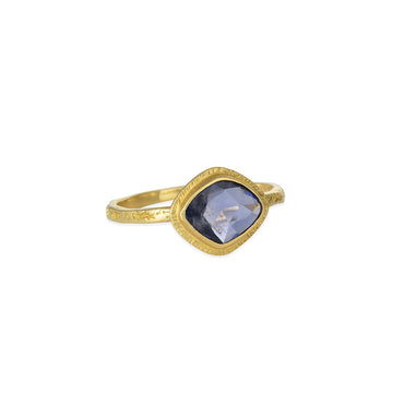 Steven Battelle - Rose Cut Sapphire Ring with Textured Bezel