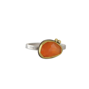 Ananda Khalsa - Rose Cut Carnelian Ring with Two Diamond Dot