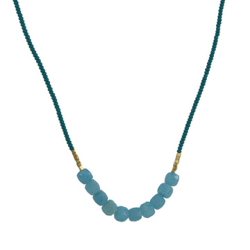 Debbie Fisher - Amazonite with Jade Seed Beads and gold accents necklace