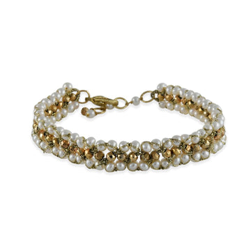 Danielle Welmond - Woven Pearl and Pyrite Bracelet - The Clay Pot - Danielle Welmond - bracelet, goldfill, pearl, pyrite