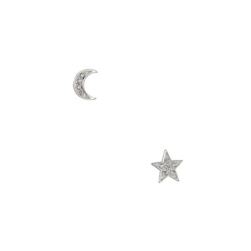 Tashi - Pave CZ Moon and Star Studs - The Clay Pot - Tashi - All Earrings, Earrings:Studs, Sterling Silver, studs