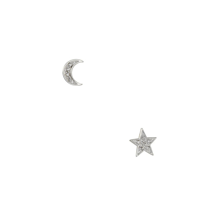 Tashi - Pave CZ Moon and Star Studs - The Clay Pot - Tashi - All Earrings, Earrings:Studs, Sterling Silver, studs