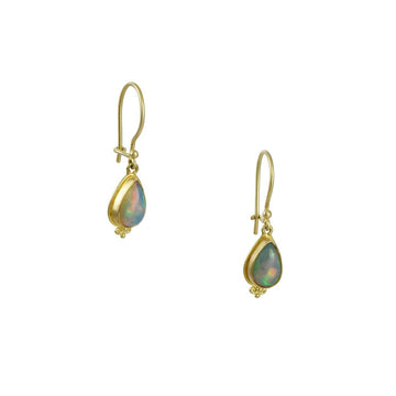 Steven Battelle - Teardrop Opal Earrings with Granulated Finials - The Clay Pot - Steven Battelle - 18kgold, All Earrings, celestial, earrings, opal