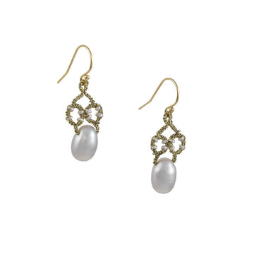 Danielle Welmond - Woven Capped White Pearl Earrings - The Clay Pot - Danielle Welmond - All Earrings, dangle earrings, pearl, Style:Dangle Earrings, vermeil