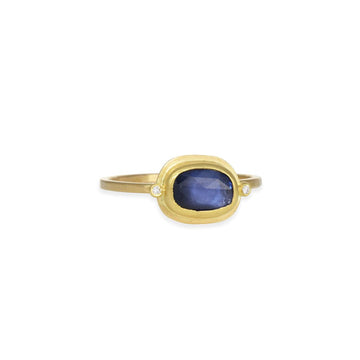 SALE - Blue Sapphire Oval Bezel Ring - The Clay Pot - Ananda Khalsa - 18k gold, diamond, ring, SALE, sapphire, Size 6.5
