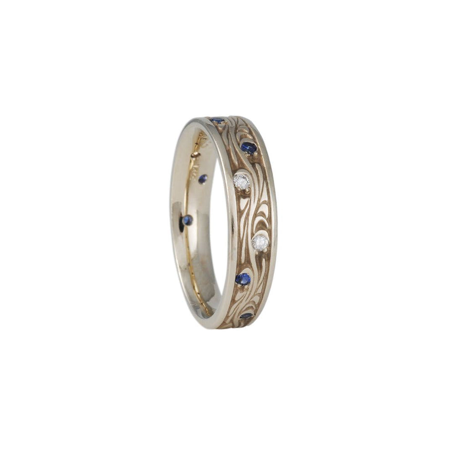 SALE - Starry Night Band with Sapphires and Diamonds - The Clay Pot - CP Collection - 14k white gold, diamond, ring, sale, sapphire, Size 6.5