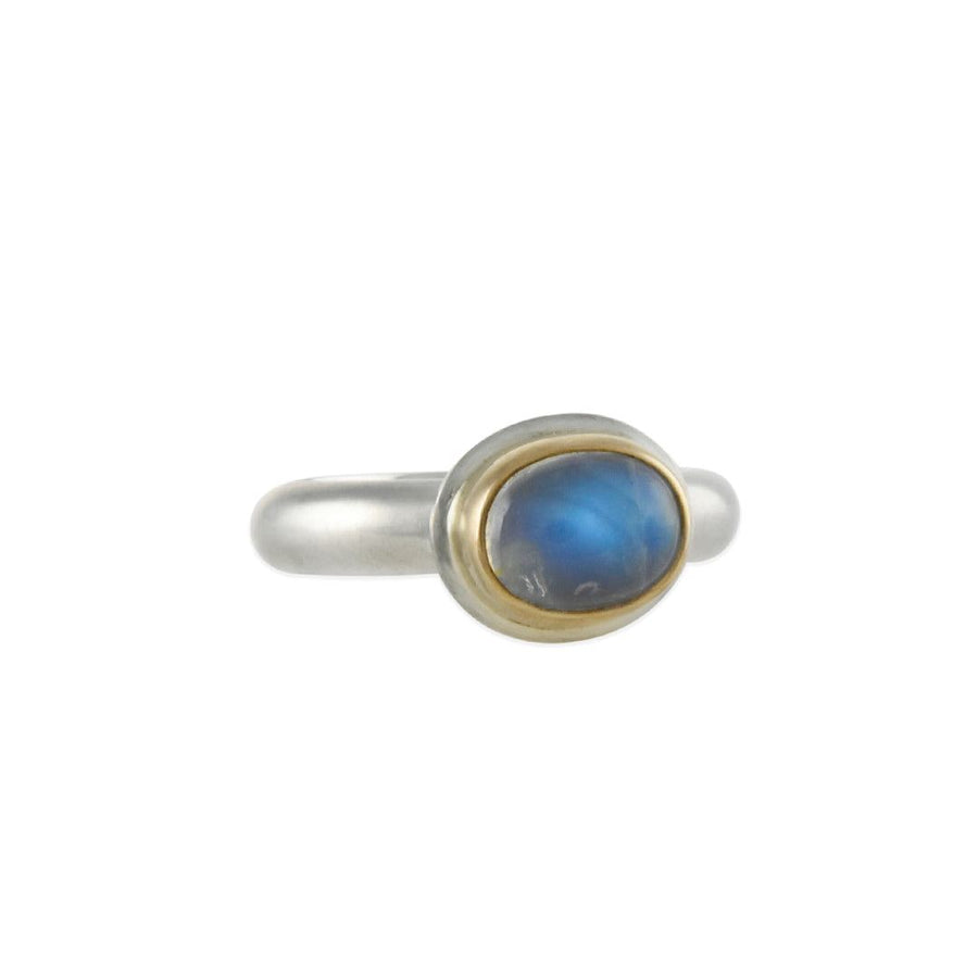 Moonstone Oval Stack Ring- Facet Rainbow Blue Moonstone Ring- Simple  Minimal Small Ring- Iridescent Boho Bohemian Ring- June Birthstone Ring