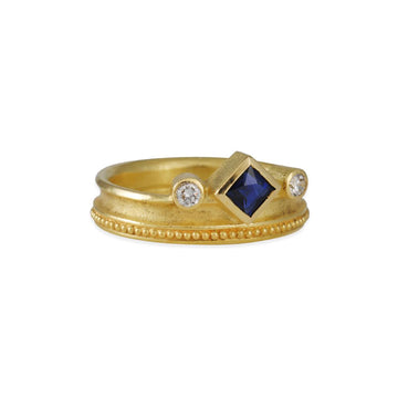 SALE - Princess Sapphire and Diamond Ring - The Clay Pot - Barbara Heinrich - 18k gold, Diamond, oneofakind, realreal, ring, SALE, Sapphire, Size 6.5