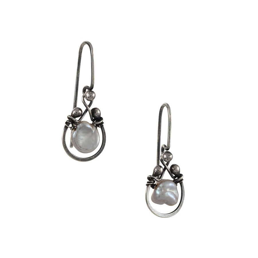 Zuzko Jewelry - Sterling Silver Horseshoe Earrings in Pearl - The Clay Pot - Zuzko Jewelry - All Earrings, d, dangle earrings, Oxidized Sterling Silver, Pearl, Style:Dangle Earrings