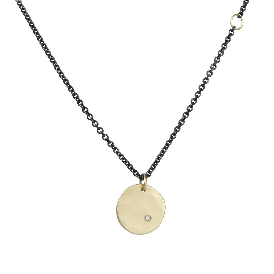 Sarah Mcguire - Parchment Disk with Diamond Necklace - The Clay Pot - Sarah McGuire - 18k gold, Diamond, Necklace, Oxidized Sterling Silver, Style:Statement Necklace