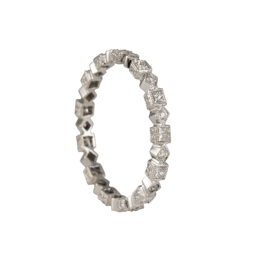 SALE - Geometric Shapes Diamond Eternity Band in 18K White Gold - The Clay Pot - Jolie Designs - 18k, 18k white gold, anniversary, diamond, diamondring, Diamonds, eternity, eternity band, eternityband, eternitybands, ring, SALE, Size 6, womansband, womansbands, womensweddingbands, womenweddingband