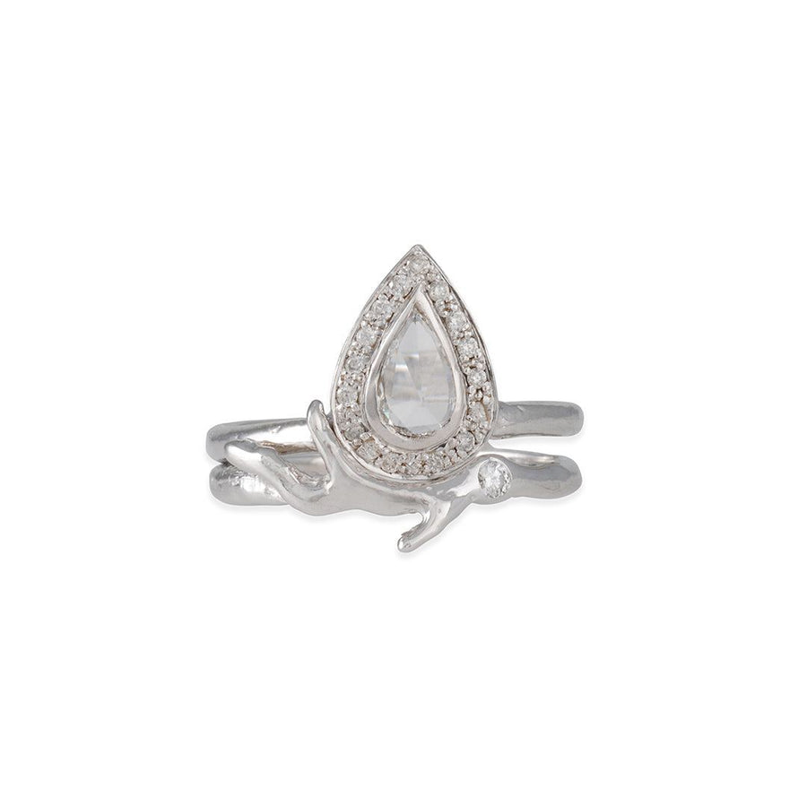Misa Jewelry - Vertical Pear Diamond Halo Ring - The Clay Pot - Misa Jewelry - 14k white gold, diamond, engagementring, graduation, realreal, ring, Size 6, stonering