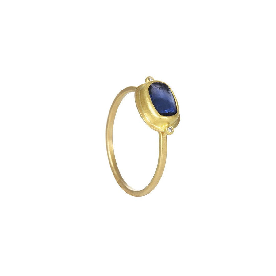 SALE - Blue Sapphire Oval Bezel Ring - The Clay Pot - Ananda Khalsa - 18k gold, diamond, ring, SALE, sapphire, Size 6.5