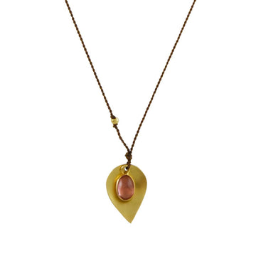 Margaret Solow - Pink Tourmaline and Hammered Gold Leaf Pendant - The Clay Pot - Margaret Solow - color, consignment, msts, neckalce, Necklace, Style:Single Pendant, tourmaline, vday