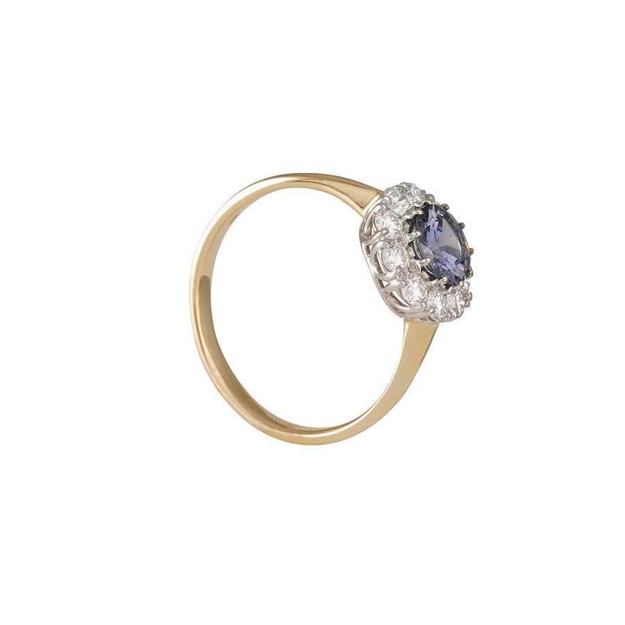 Lori Mclean - Montana Sapphire Diamond Halo Ring - The Clay Pot - Lori McLean - 14k gold, 14k white gold, Diamond, engagementring, oneofakind, ring, Sapphire, Size 7.5