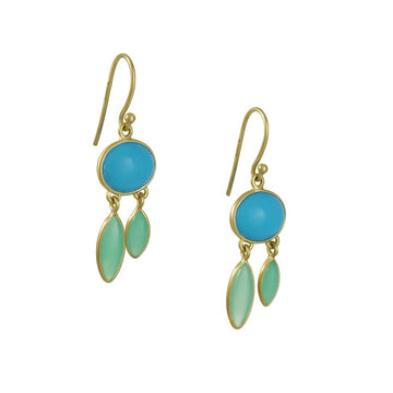Kothari - Dancing Petal Chandelier Earrings - The Clay Pot - Kothari - 18k gold, All Earrings, color, crysoprase, dangle earrings, dangleearrings, turquoise
