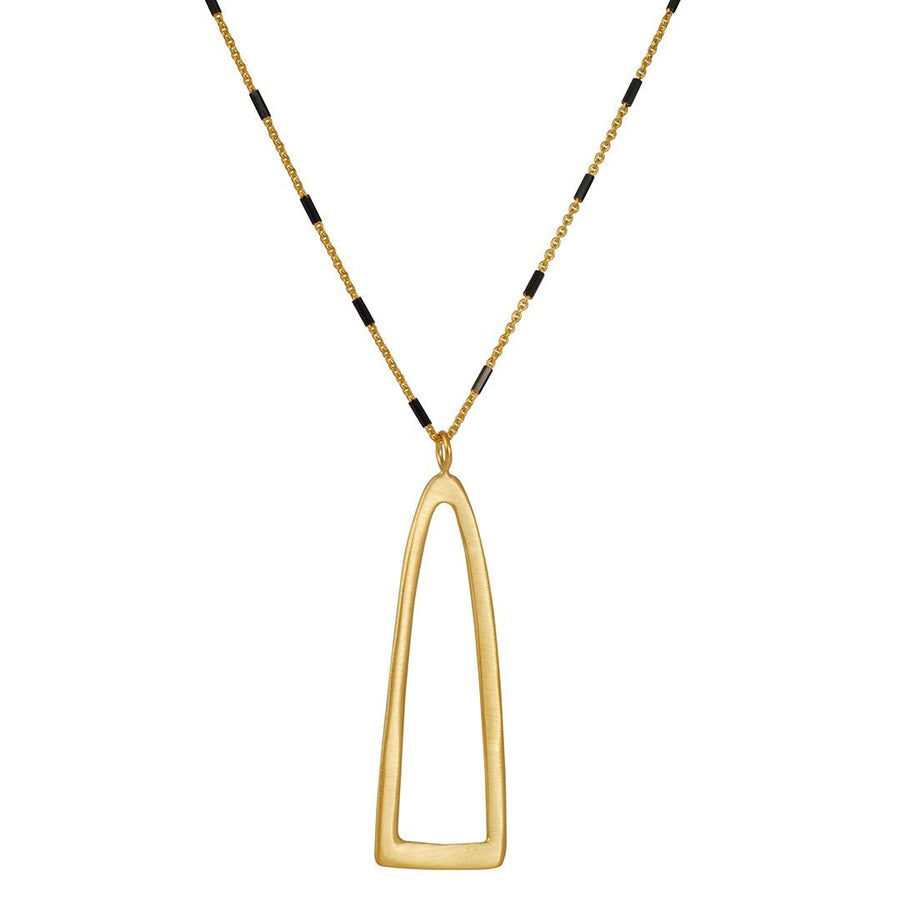 Phillipa Roberts - Elongated Triangle Pendant on Sparkly Beaded Chain - The Clay Pot - Philippa Roberts - necklace, onyx, vermeil