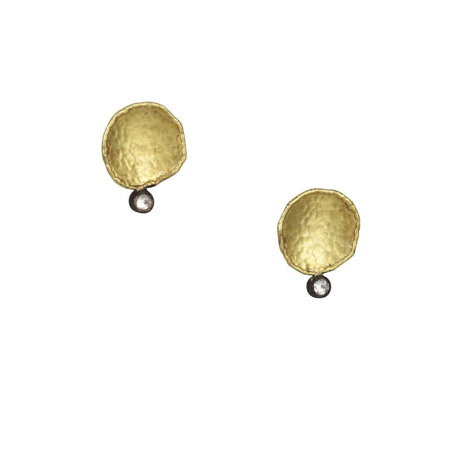 TAP by Todd Pownell - Hammered Disc and Diamond Earrings - The Clay Pot - TAP by Todd Pownell - 18k gold, All Earrings, Diamond, Earrings:Studs, studs