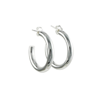 Tashi - 25mm Fat Tube Hoop Earrings in Polished Sterling Silver - The Clay Pot - Tashi - All Earrings, Earring:Hoops, Hoops, sterlingsilver