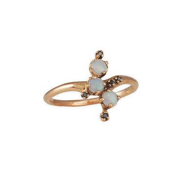 N+A - Opal and Black Diamond Cluster Ring - The Clay Pot - N+A New York - 14k rose gold, Birthstone, blackdiamond, gemstone, opal, ring, Size 6, stonering