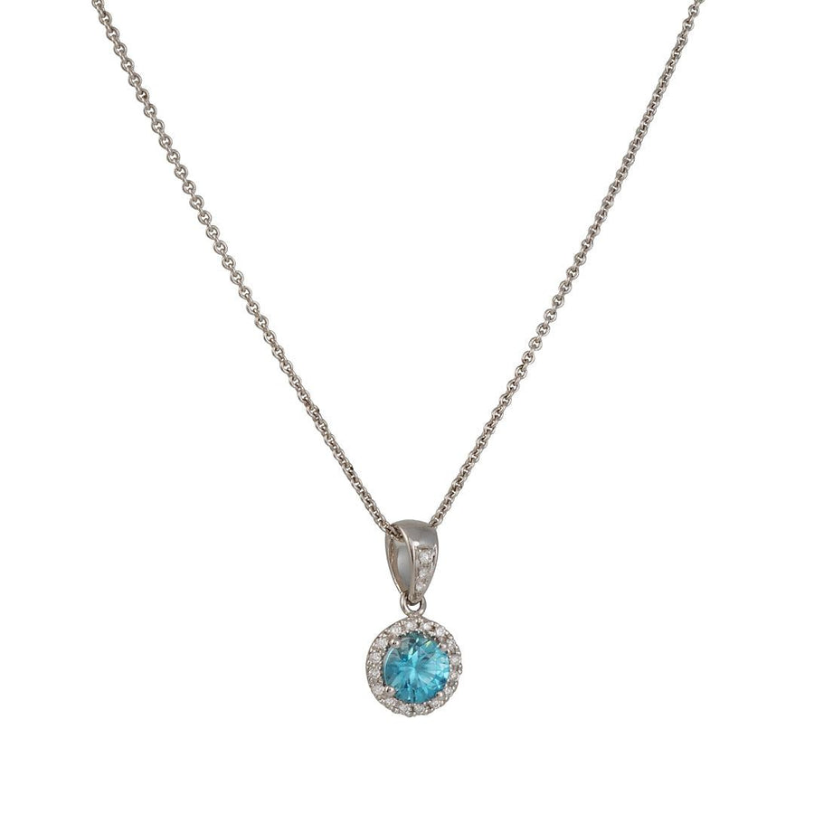 SALE - Blue Zircon With Diamond Halo - The Clay Pot - CP Collection - diamond, Necklace, pendant, zircon