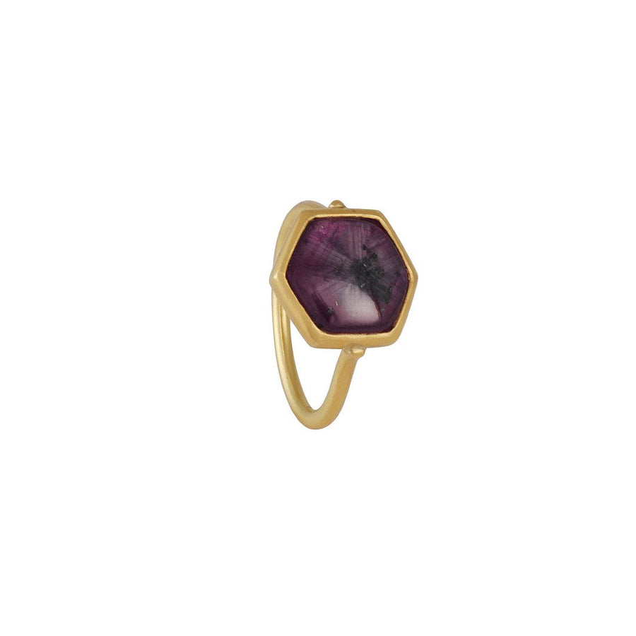 SALE- Trapiche Sapphire Ring - The Clay Pot - Monaka Jewelry - 18k gold, color, purple, ring, SALE, sapphire, Size 6.5, trapichesapphire