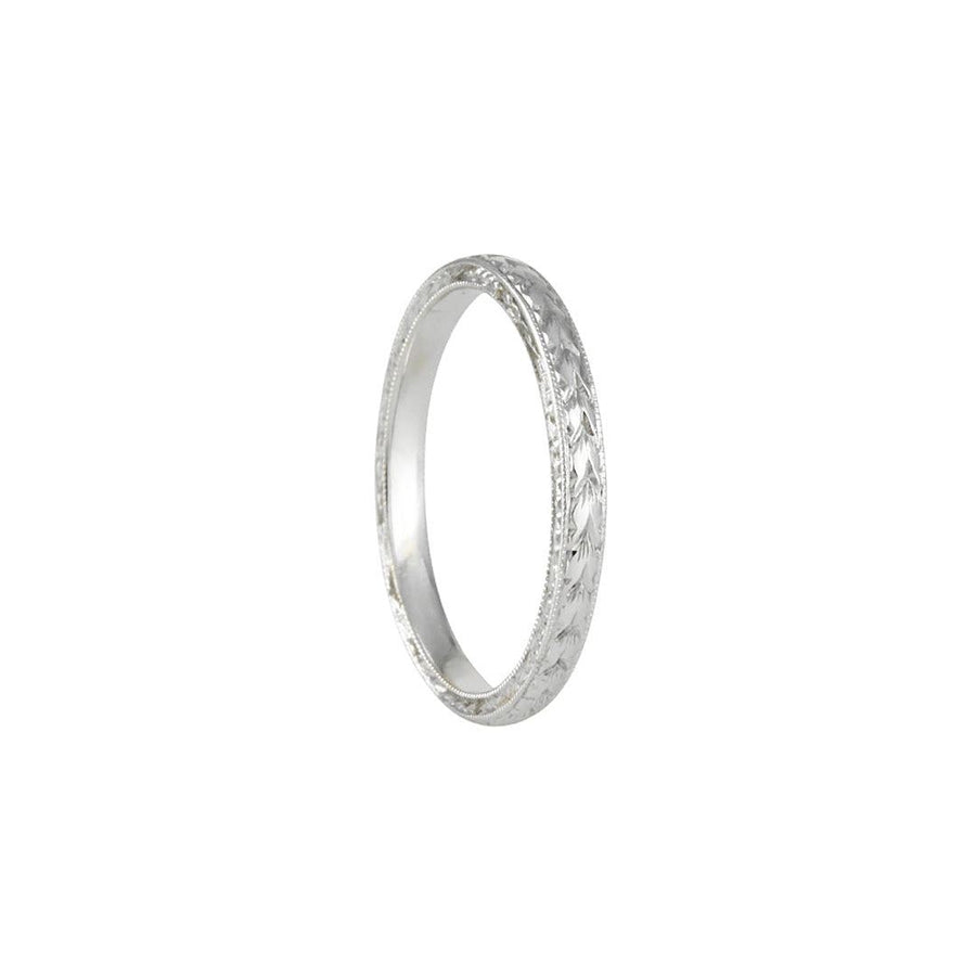 Varna - Three sided Squared Engraved Band - The Clay Pot - Varna - 18k white gold, Ring, Size 6.5, womens, womensband, womensdiamondweddingband, womensweddingband, womensweddingbands, womenweddingband