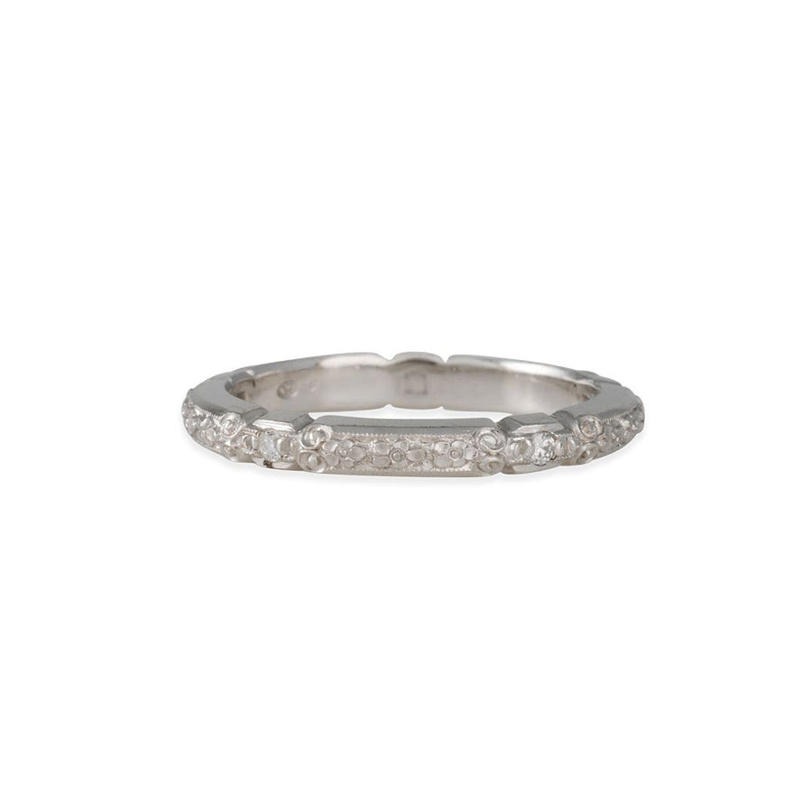 SALE - Mini Diamond Flower Band - The Clay Pot - Van Craeynest - diamond, platinum, ring, SALE, Size 6