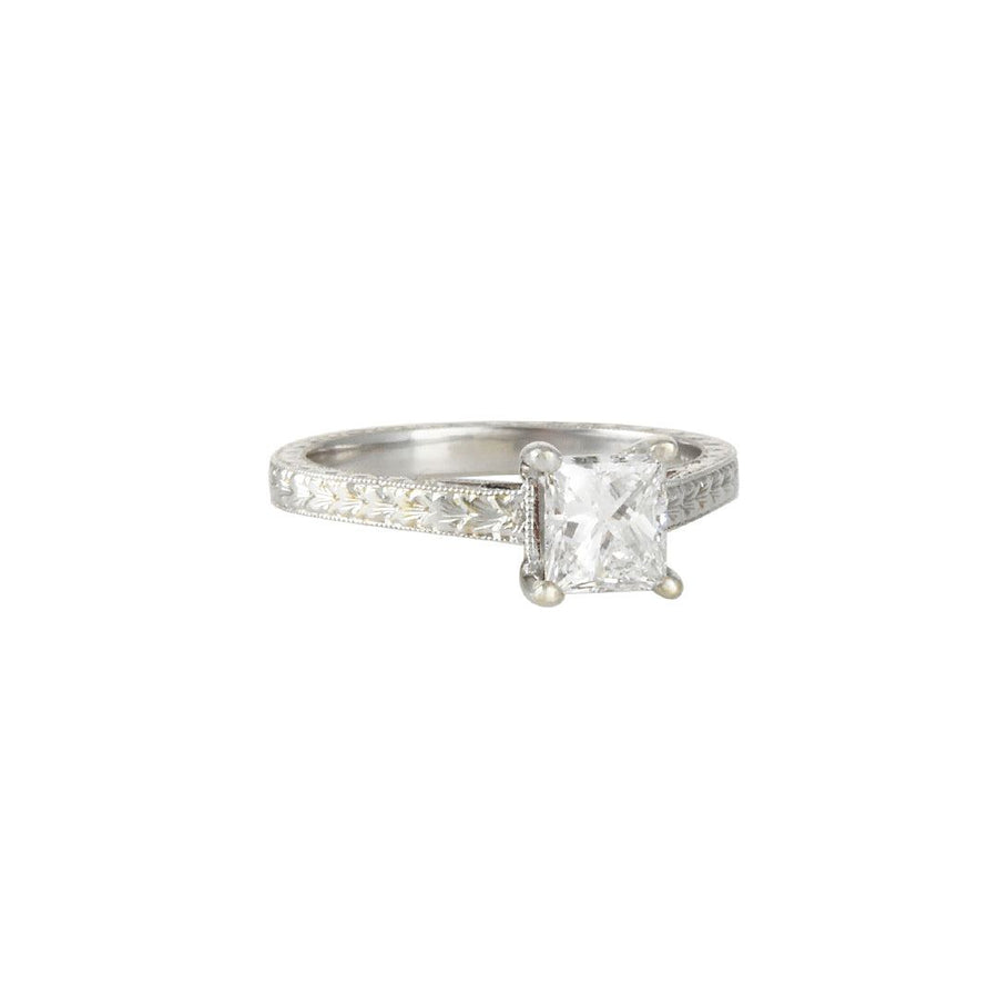 Varna - Hand Engraved Princess Cut Diamond Ring - The Clay Pot - Varna - Diamond, engagement ring, engagementring, platinum, ring, Size 6