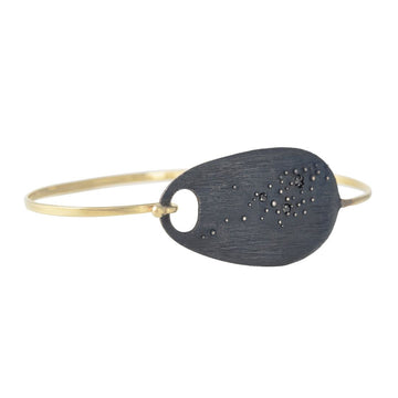 Shaesby- Isla Oval Bangle with Black Diamond - The Clay Pot - Shaesby - 14k gold, bracelet, Mixed Metals, Sterling Silver