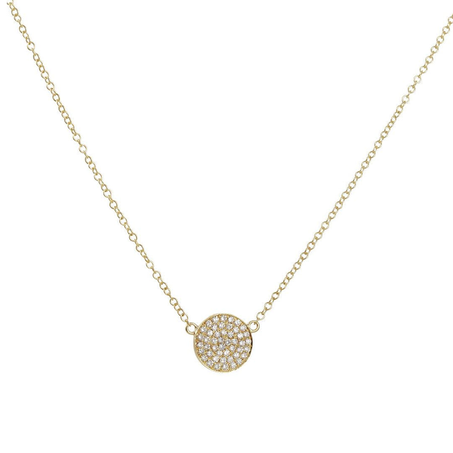 SALE - Medium Diamond Disc Necklace in 14K Yellow Gold - The Clay Pot - CP Collection - 14K gold, classic, diamonds, graduation, Layering, minmal, Necklace, pave, SALE, vday