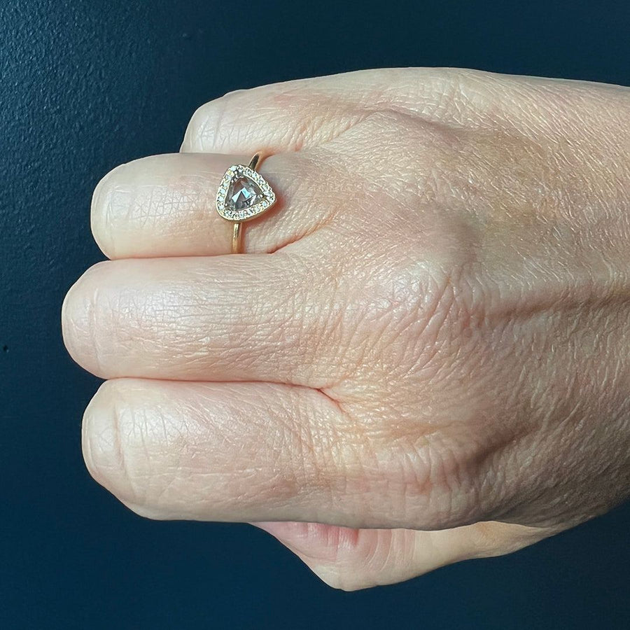 Rebecca Overmann - Pear Shaped Diamond Halo Ring - The Clay Pot - Rebecca Overmann - 14k gold, Diamond, ring, rosecut diamond, Size 7
