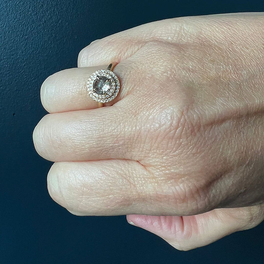 Rebecca Overmann - Double Halo Diamond Ring - The Clay Pot - Rebecca Overmann - 14k gold, Diamond, ring, rosecut diamond, Size 7