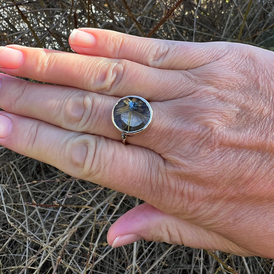 Emily Amey - Black Diamond and Star Rutilated Quartz Ring